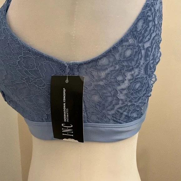 INC International Concepts Lace Trim Blue Bralette - Picture 6 of 9